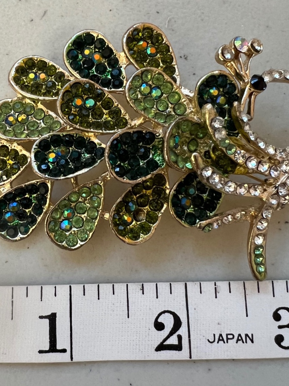 Alilang Gold Tone Green Rhinestone Colorful Peacock Statement Brooch